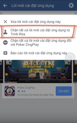 Chặn người dùng mời chơi game