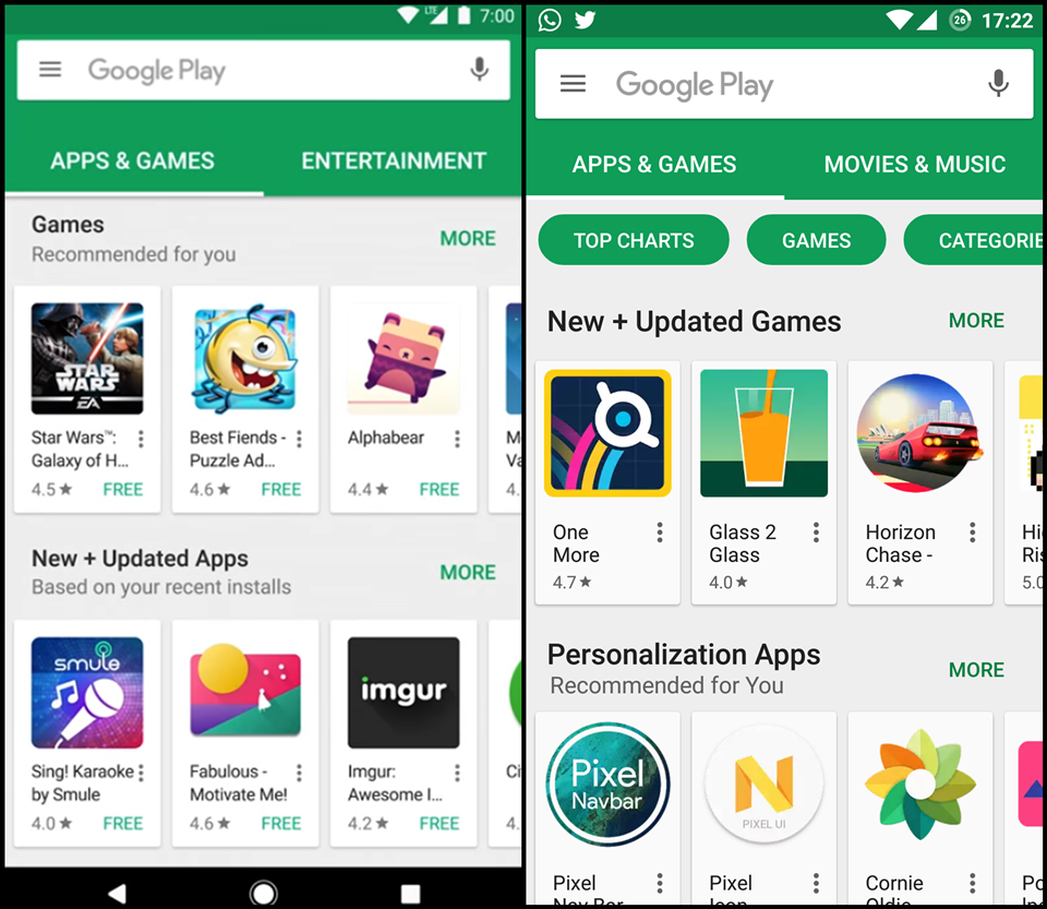 Giao diện mới của cửa hàng Play Store Giao diện mới của cửa hàng Play Store