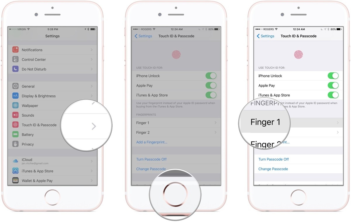 Mở cài đặt Touch ID