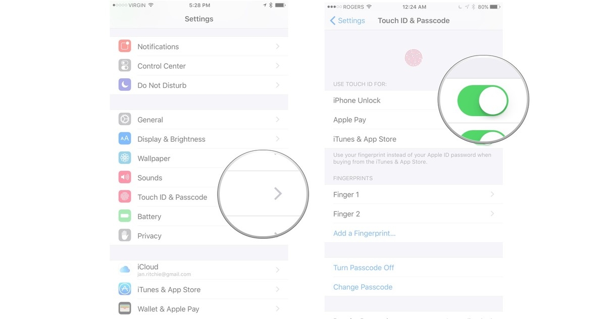 Tắt Touch ID cho màn hình khóa và tải ứng dụng