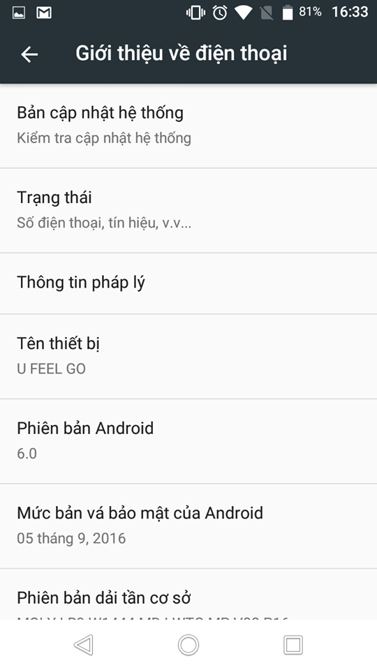 U Feel Go: RAM 3GB, pin 4.000mAh, có cảm biến vân tay