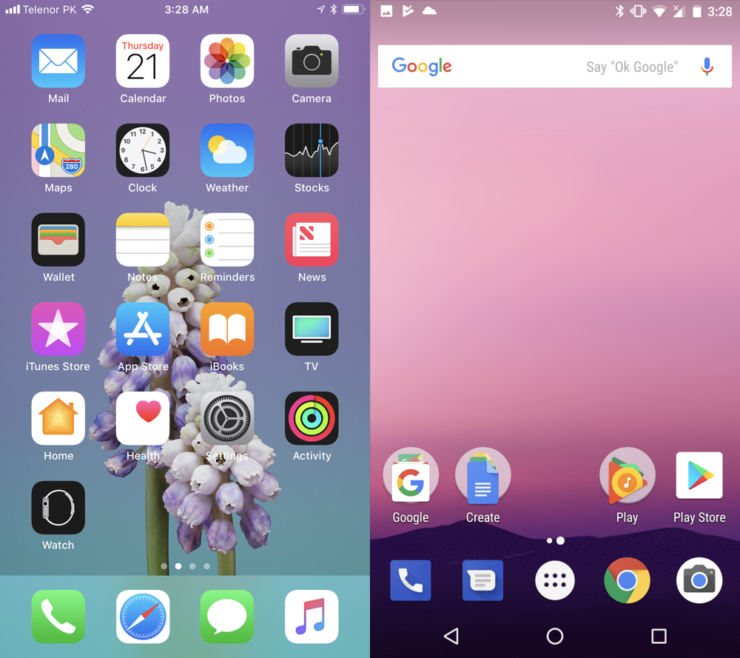 so sánh giao diện của iOS 11 và Android 8.0 Oreo