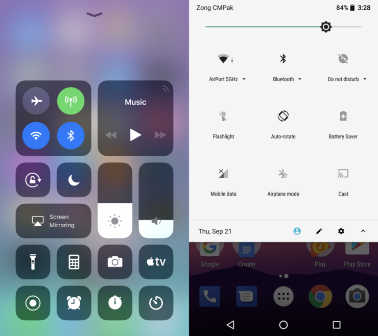 so sánh giao diện của iOS 11 và Android 8.0 Oreo