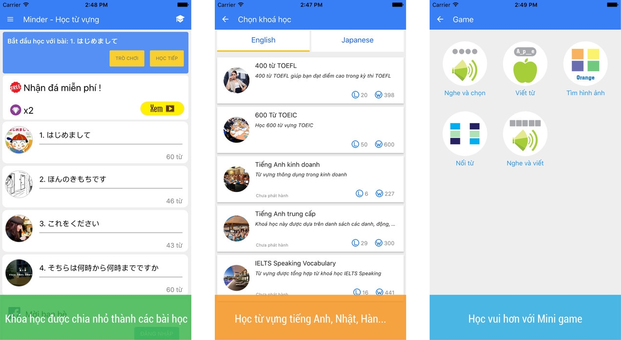 Minder: học ngoại ngữ Anh/ Nhật/ Hàn/ Trung đủ cả