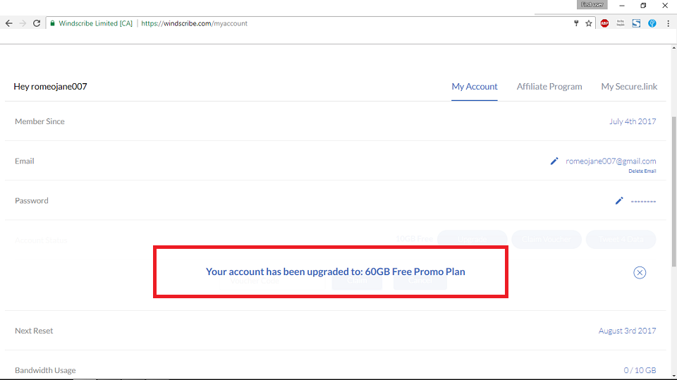 Hướng dẫn nhận 60GB Windscribe VPN miễn phí