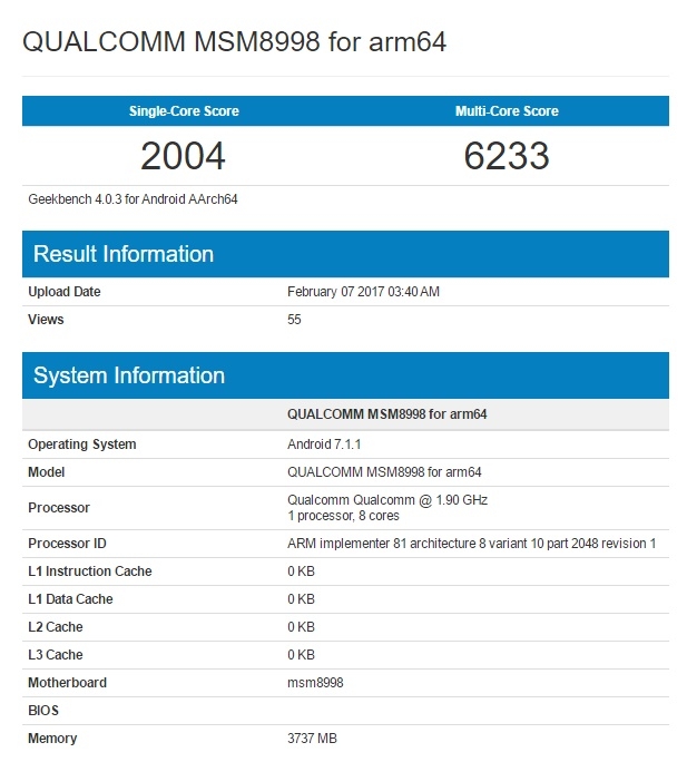 Xuất hiện thông số benchmark của Snapdragon 835