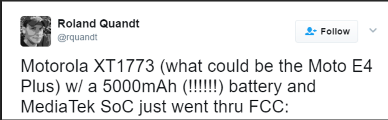 Xuất hiện Moto E4 Plus với pin khủng 5.000mAh