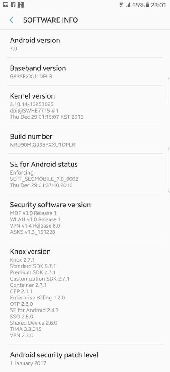 Bản cập nhật Android 7.0 cho Galaxy S7 G935FXXU1DPLR