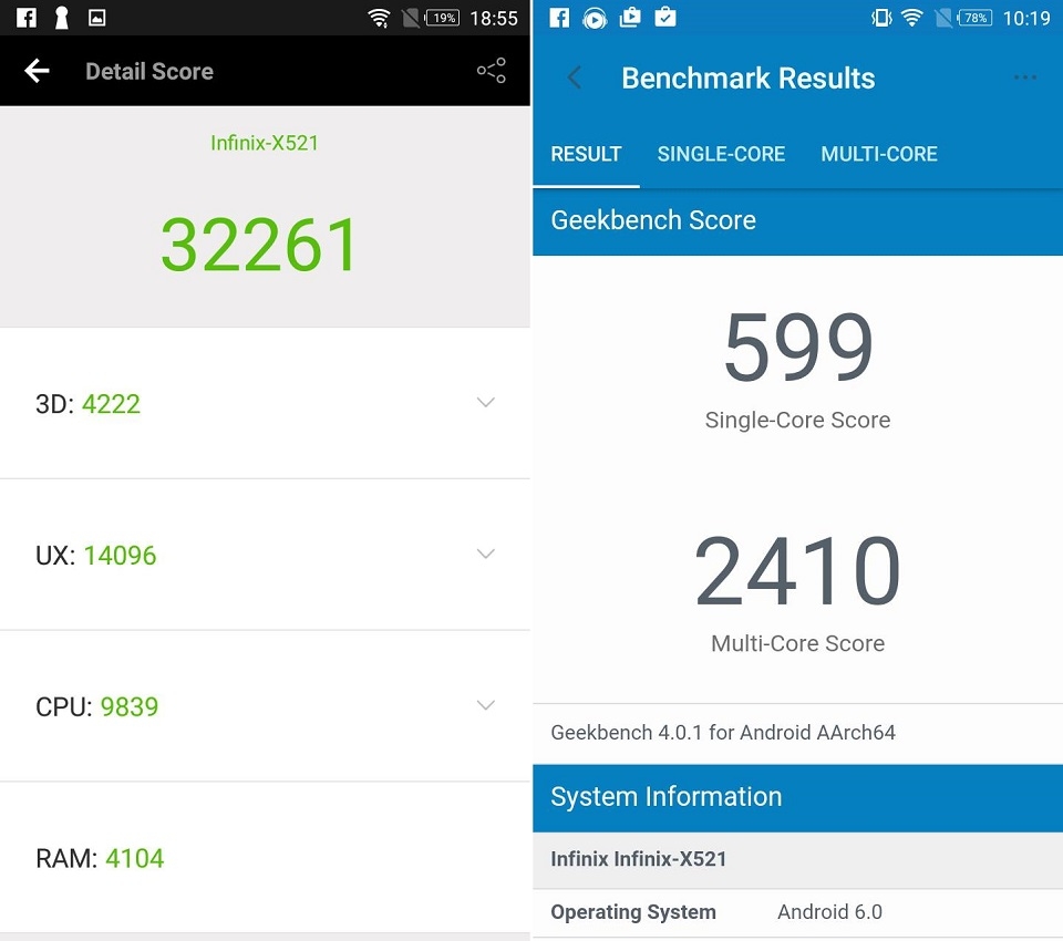 Đánh giá tổng quan smartphone giá rẻ Infinix Hot S Antutu Benchmark