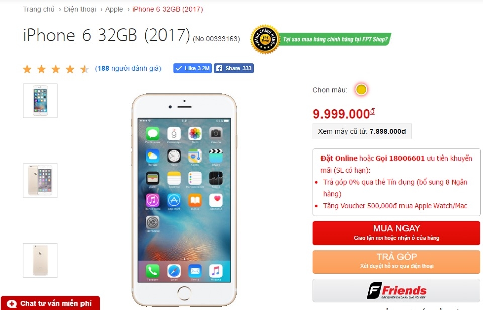 iPhone 6 32GB sản phẩm bán chạy tại FPT Shop (Ảnh 3) iPhone 6 32GB sản phẩm bán chạy tại FPT Shop (Ảnh 3)