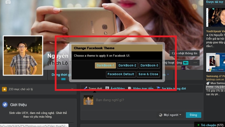 Đổi giao diện Dark Theme Facebook