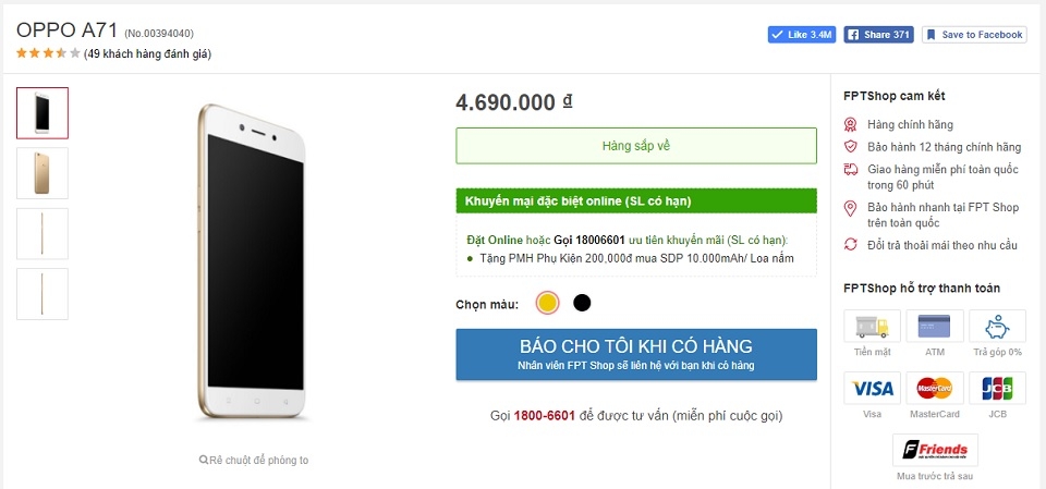 OPPO A71 smartphone chuyên selfie tầm giá 4.6 triệu (Ảnh 6)