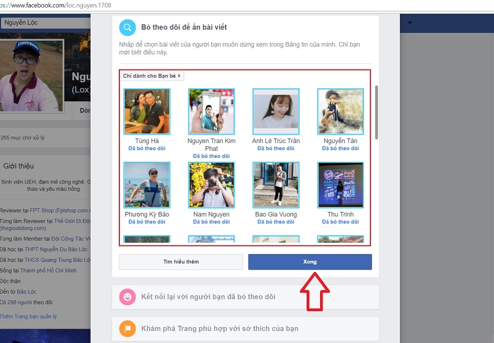 Unfollow/bỏ theo dõi cùng lúc nhiều người Facebook (Ảnh 4) Unfollow/bỏ theo dõi cùng lúc nhiều người Facebook (Ảnh 4)