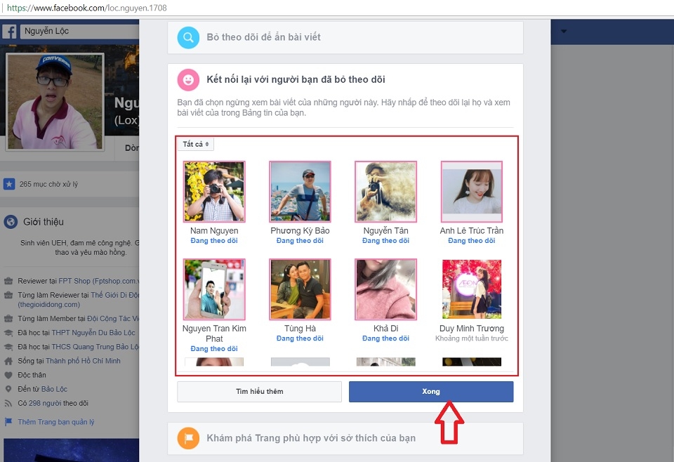 Unfollow/bỏ theo dõi cùng lúc nhiều người Facebook (Ảnh 6) Unfollow/bỏ theo dõi cùng lúc nhiều người Facebook (Ảnh 6)