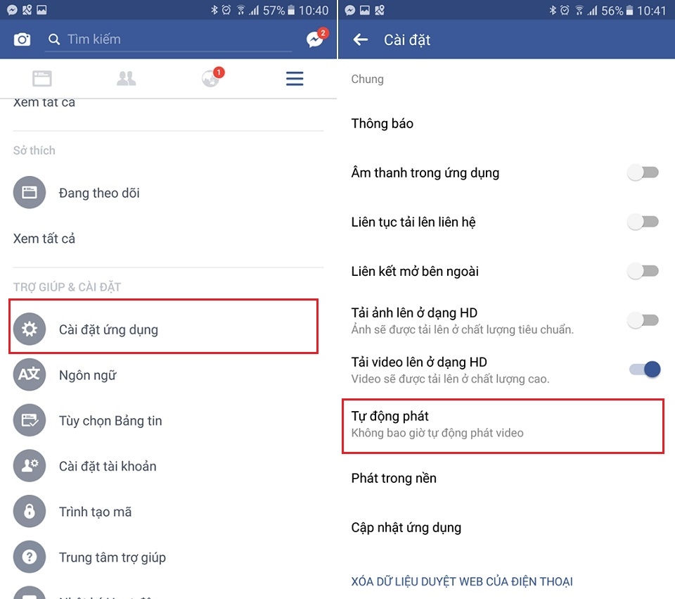 Tắt tự động phát video