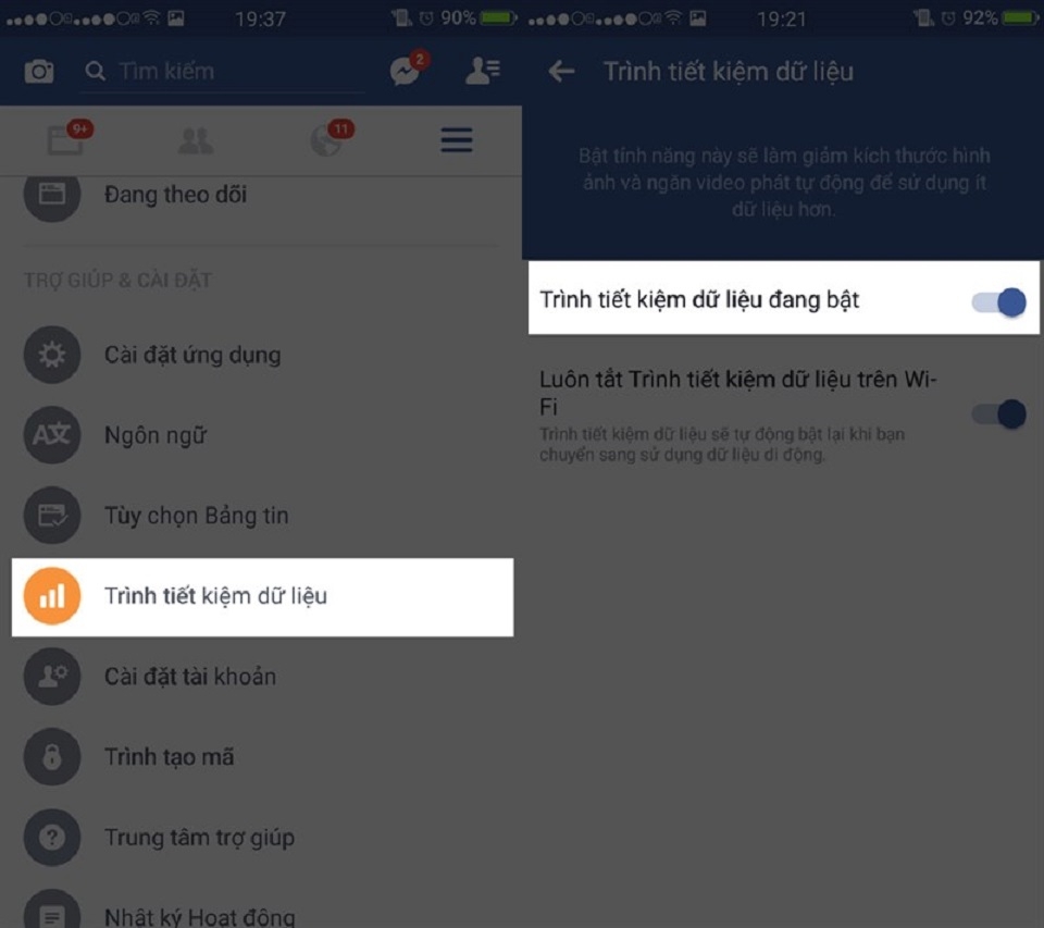 Bật tính năng tiết kiệm dữ liệu