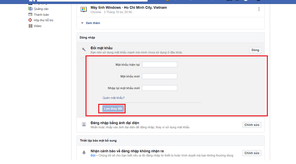 thay đổi mật khẩu facebook như thế nào