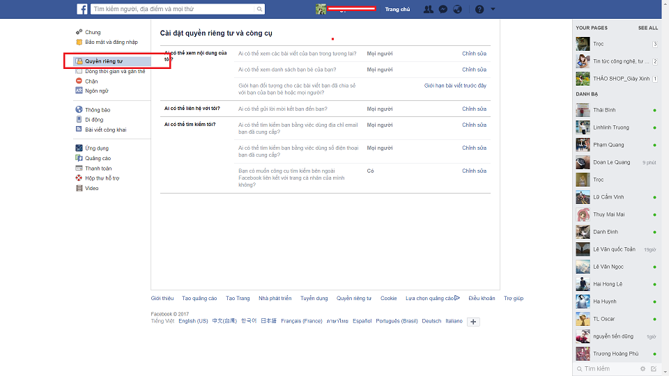 Hình ảnh danh sách những người bị chặn trên Facebook trong một tài khoản