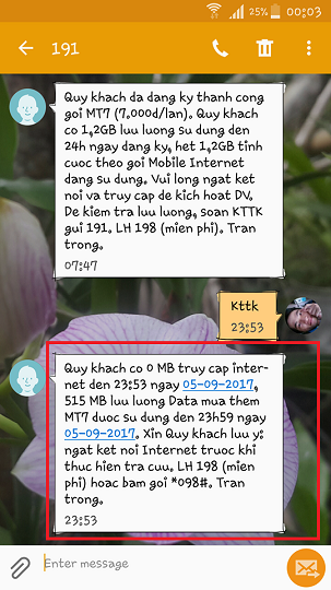 Kiểm tra dung lượng 4G Viettel bằng cách gửi tin nhắn qua tổng đài 191