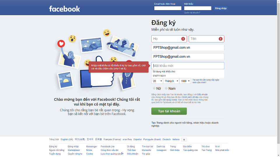 Tại sao không đăng ký được Facebook Tại sao không đăng ký được Facebook