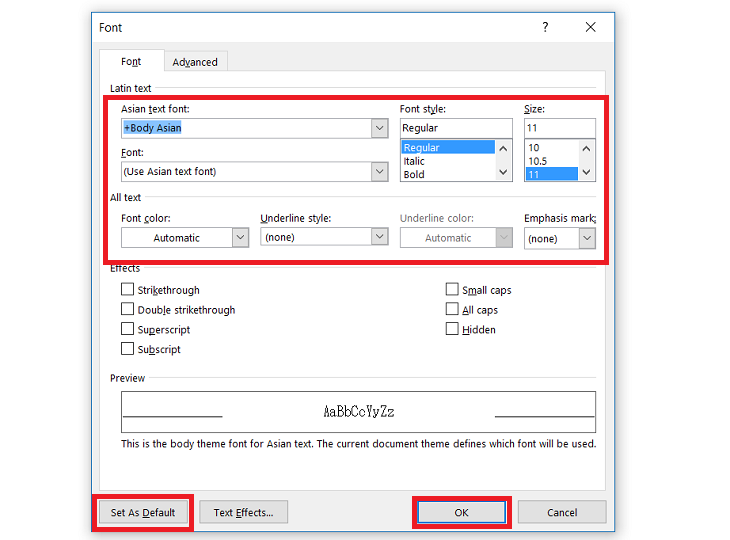 chỉnh font chữ mặc định trong word