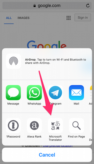 dịch văn bản bằng Safari