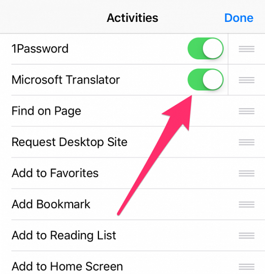 dịch văn bản bằng Safari