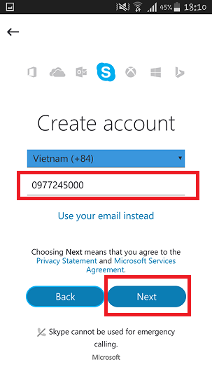 Hướng dẫn đăng ký tài khoản Skype trên điện thoại