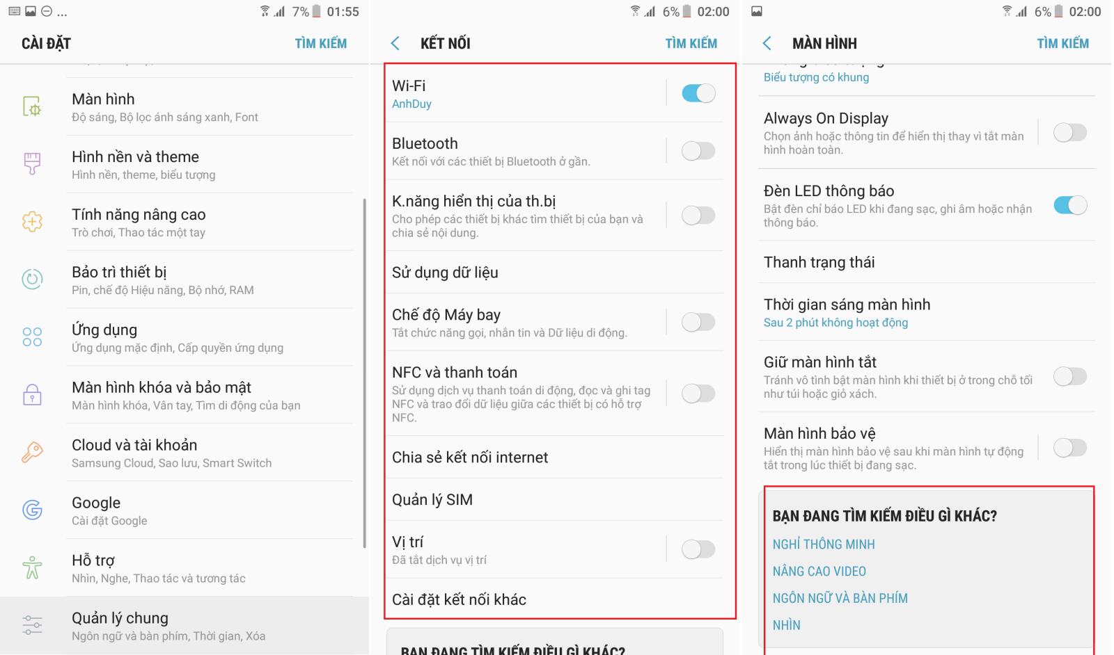 Sự thay đổi về giao diện của phần Setting