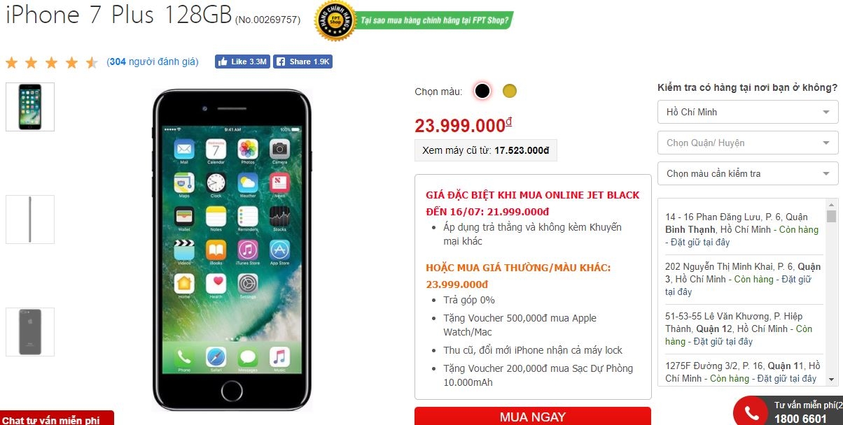 iPhone 7 Plus Jet Black camera kép xóa phông, cấu hình cực mạnh bất ngờ giảm giá sốc tại FPT Shop