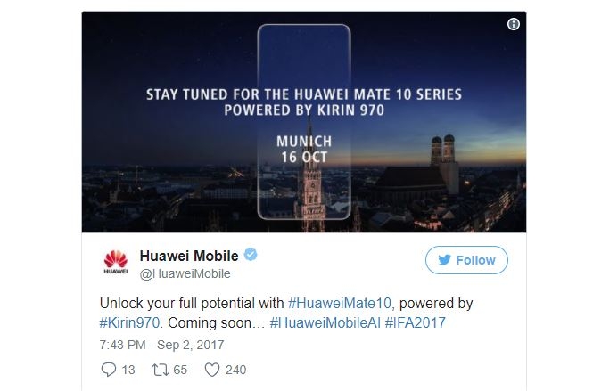 Huawei chính thức xác nhận ngày ra mắt flagship Mate 10, chip Kirin 970, thiết kế đẹp không kém Galaxy Note 8