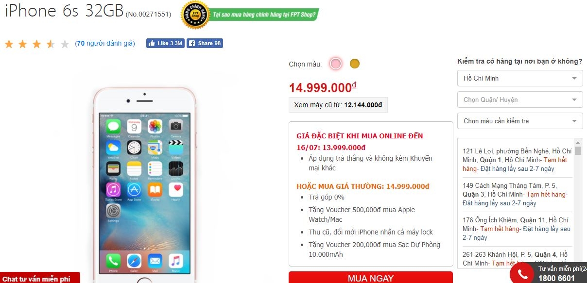 iPhone 6s 32GB bất ngờ được giảm giá sốc tại FPT Shop