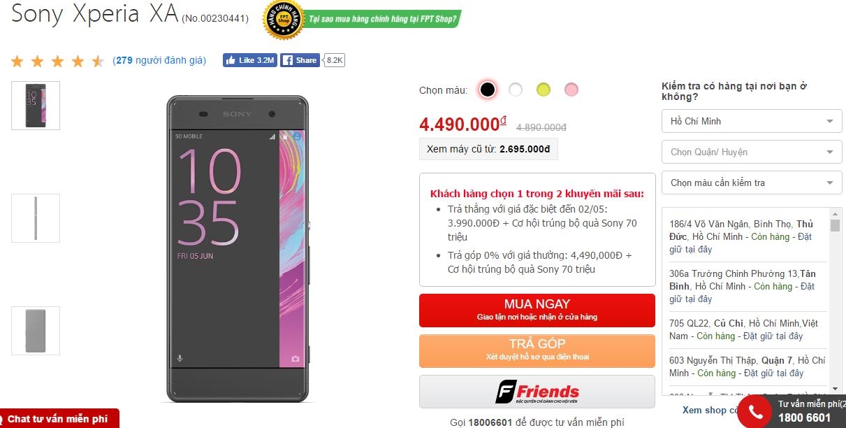 Xperia XA giảm giá quá ngon trong dịp Lễ 30/4