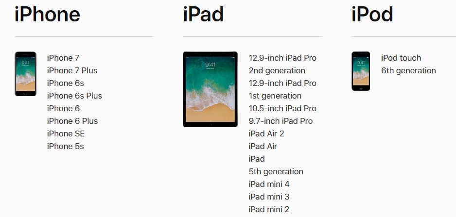 Danh sách iPhone, iPad sẽ được lên đời iOS 11