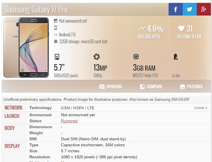 Galaxy J7 Pro bỗng dưng xuất hiện: RAM 3GB, màn hình lớn, camera ngon