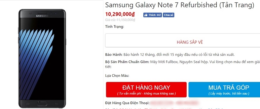 Galaxy Note 7 tân trang có giá rẻ bất ngờ tại Việt Nam