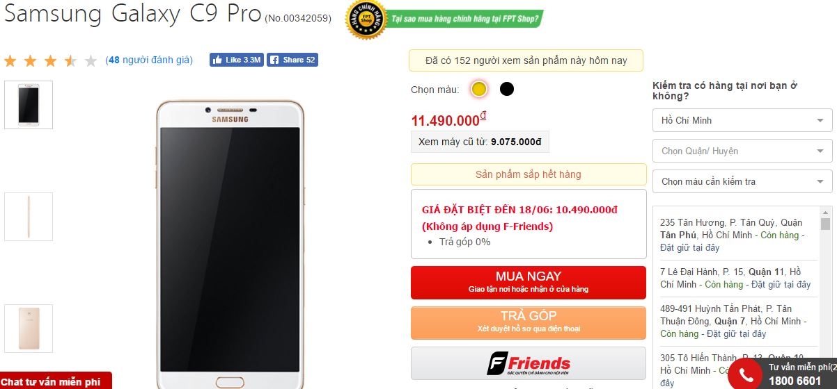 Smartphone Samsung RAM 6GB, màn hình 6 inch, camera 16/16 MP hạ giá sốc tại FPT Shop