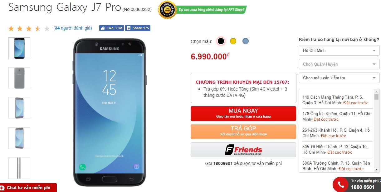 NÓNG trong ngày: Galaxy J7 Pro thiết kế đẹp như flagship, camera ngon chính thức lên kệ FPT Shop