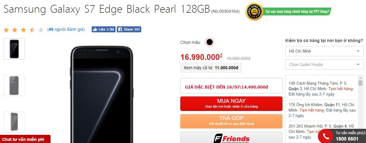 Siêu phẩm Galaxy S7 Edge chống nước IP68, màn hình cong 2K, cấu hình mạnh mẽ bất ngờ hạ giá cực sốc