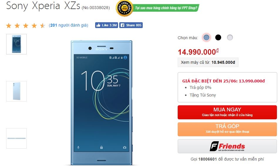 Xperia XZs thiết kế cực chất, cấu hình mạnh mẽ, camera 19MP quay chậm 960fps tiếp tục giảm giá mạnh