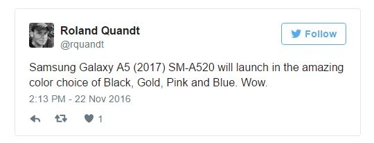 Galaxy A5 2017 sẽ có thêm những màu sắc mà nghe là thấy “kích thích”