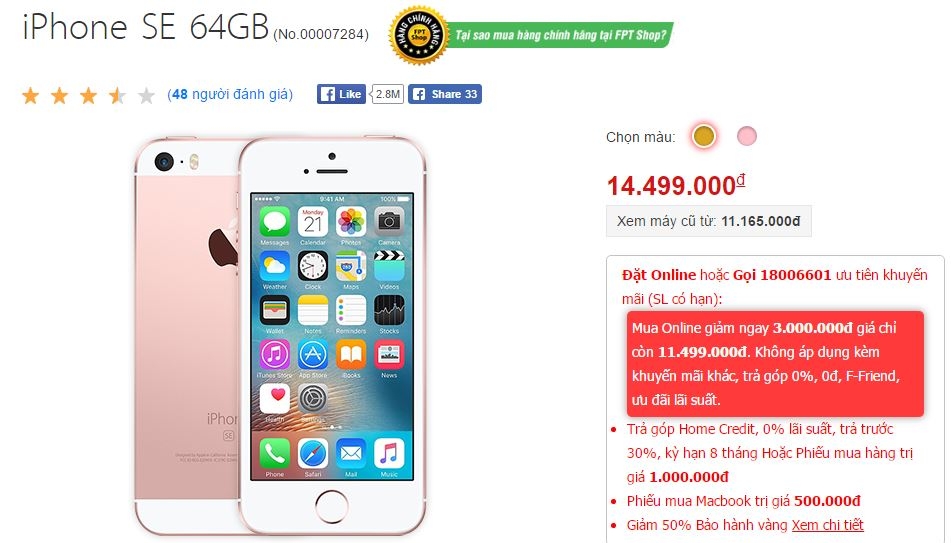 iPhone SE đang được giảm giá cực sốc tại FPT Shop