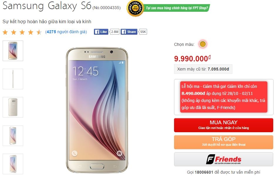 Siêu phẩm Galaxy S6 siêu mỏng, camera sắc nét đang được giảm giá cực sốc