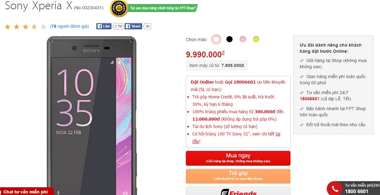“Siêu phẩm tầm trung” Sony Xperia X giảm giá sốc tại FPT Shop