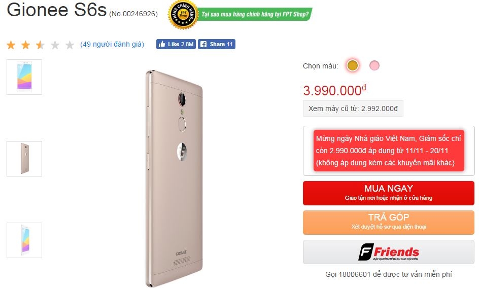 Smartphone RAM 3GB, camera trước 8MP có flash, màn hình FullHD giảm giá cực sốc
