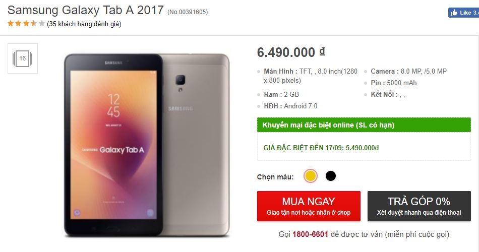 ĐẶT MUA GALAXY TAB A 8