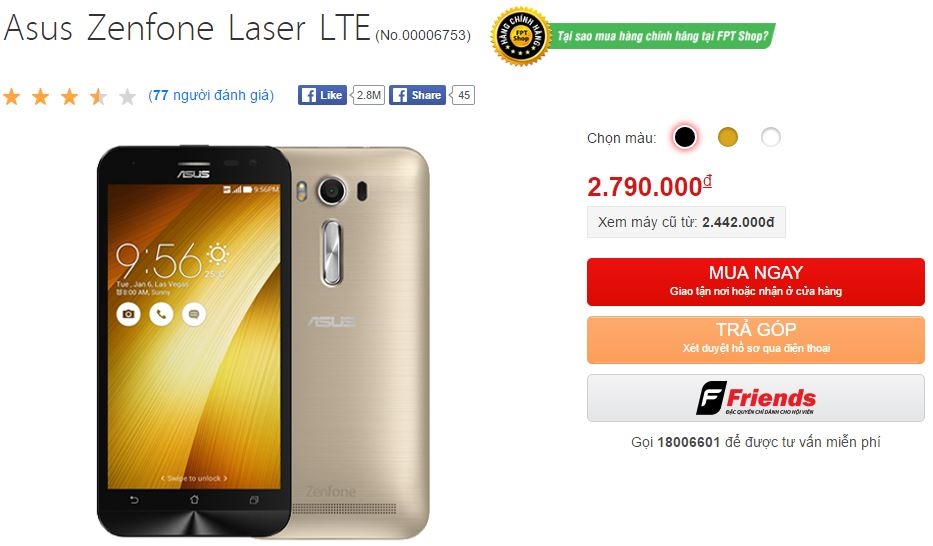 ZenFone 2 Laser LTE với camera 13MP lấy nét cực nhanh giảm giá sốc