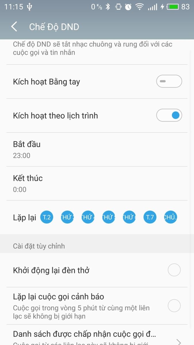 Tuỳ chỉnh chế độ Do Not Disturb