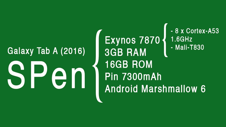 Đánh giá Galaxy Tab A (2016) SPen Cấu hình Galaxy Tab A (2016) SPen