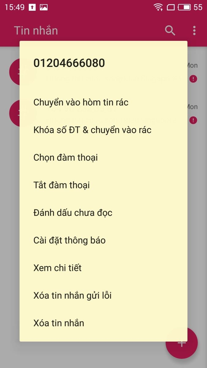 Xoá tin nhắn rác thủ công